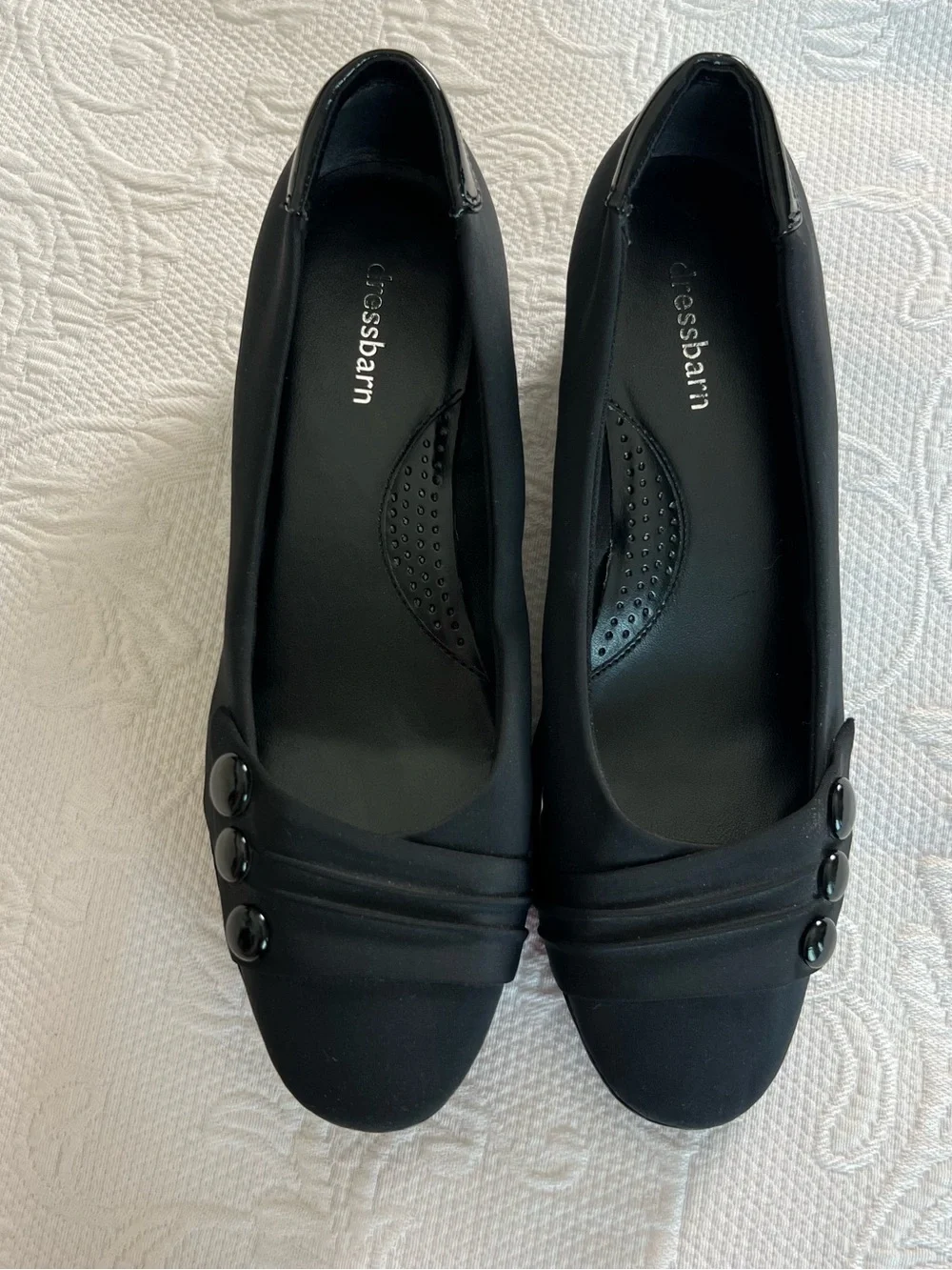 dressbarn Black Wedge Loafers with Glossy Button Accents